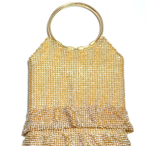CRYSTAL STUDED DRESS SHAPE HANDBAG. CHOOSE: SILVER, GOLD, OR BLACK DIAMOND - Picture 1 of 8
